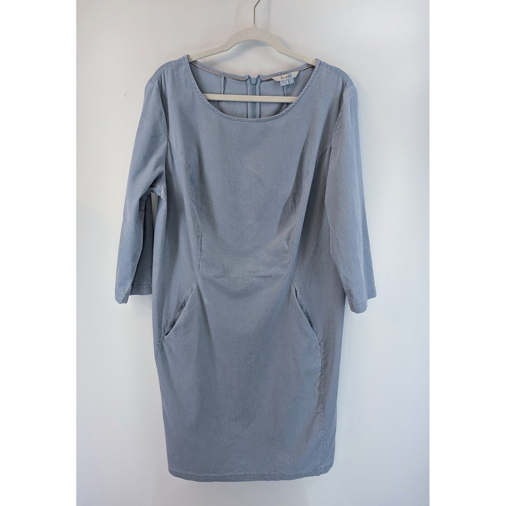 Boden Blue Corduroy Shift Dress 3/4 Sleeve Pockets WW095 Womens US 14R